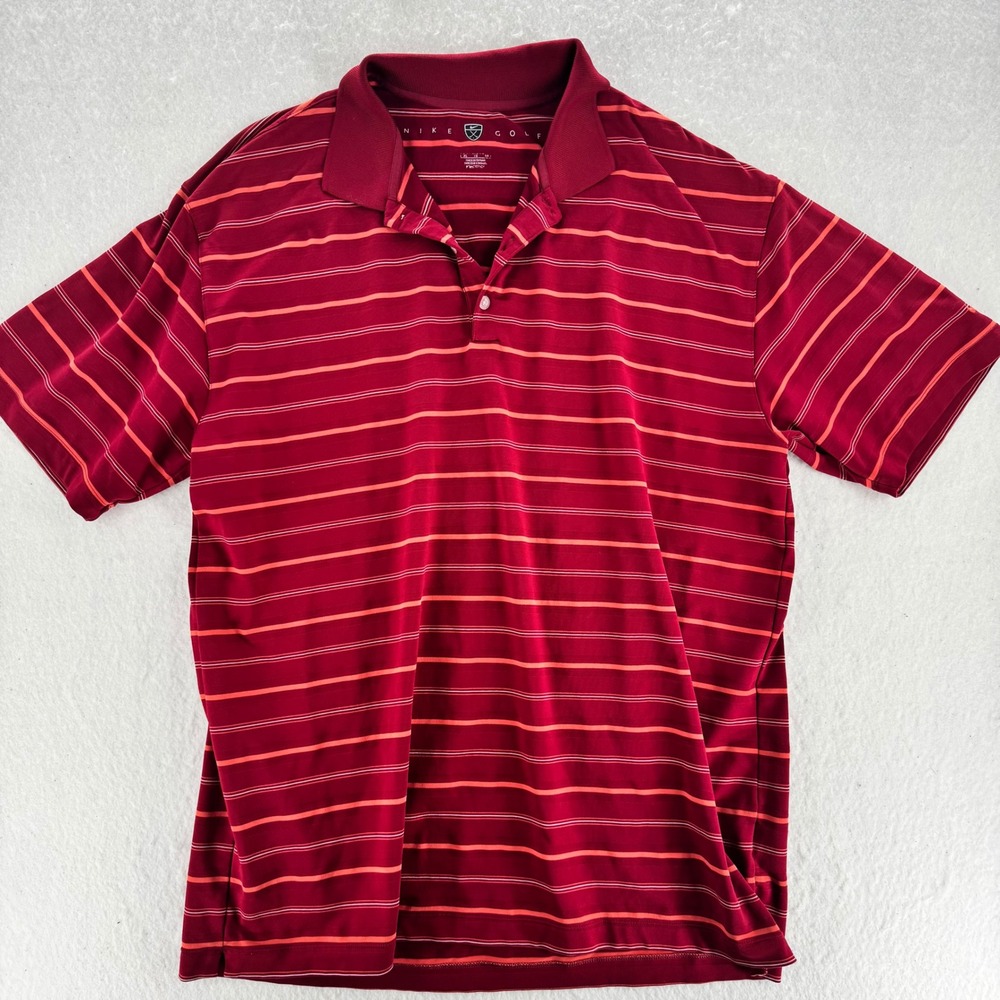 Nike - Golf Polo Shirt Striped FIT DRY - Red - XL - Mens